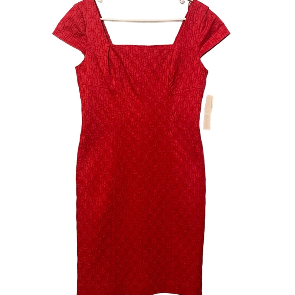 Adrianna Papell Red Textured Square Neck Cocktail Dress Size 8 NWT